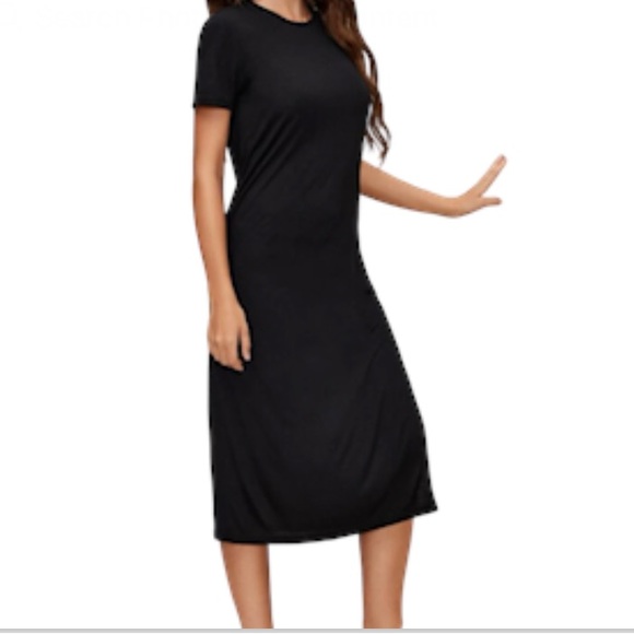 Black thigh high split midi tee dress - Picture 5 of 8